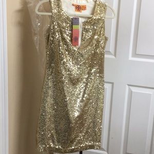 Tory Burch NWT gold sequined dress